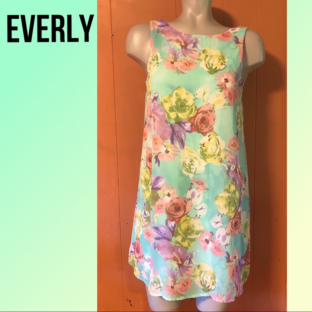 EVERLY chiffon mini dress sea green mint  floral S